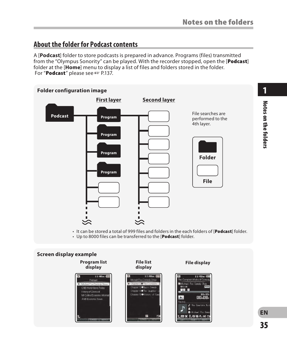 About the folder for podcast contents | Olympus DM-2 User Manual | Page 35 / 185
