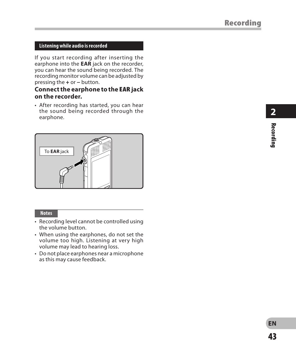 Recording | Olympus DM-2 User Manual | Page 43 / 185