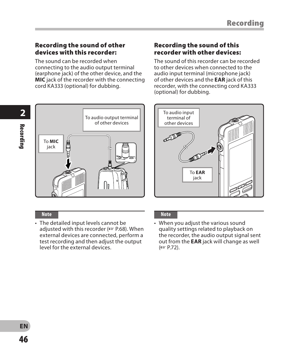 Recording | Olympus DM-2 User Manual | Page 46 / 185
