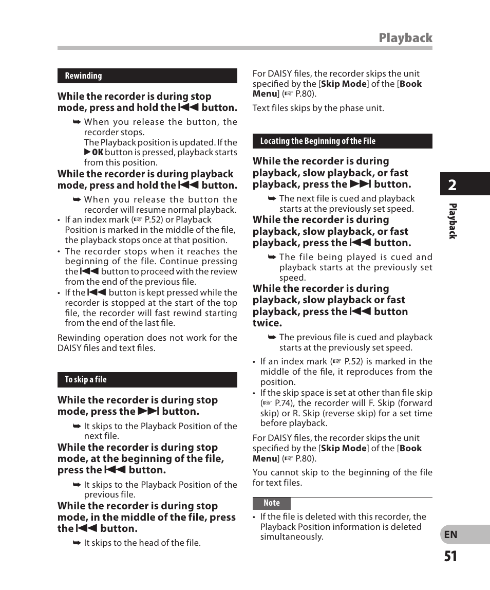 Playback | Olympus DM-2 User Manual | Page 51 / 185