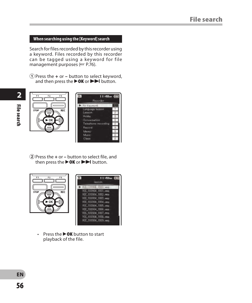 File search | Olympus DM-2 User Manual | Page 56 / 185