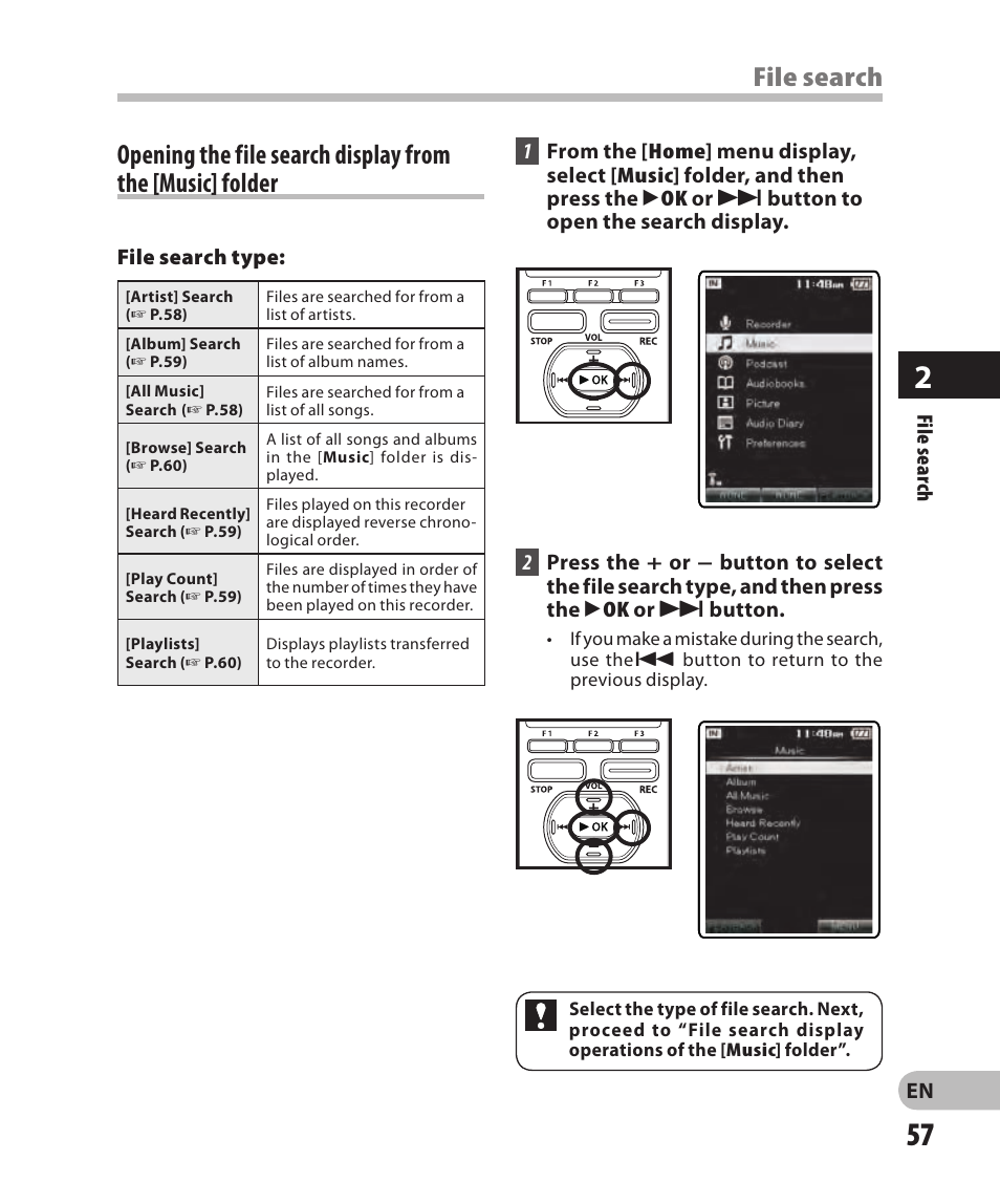 File search | Olympus DM-2 User Manual | Page 57 / 185