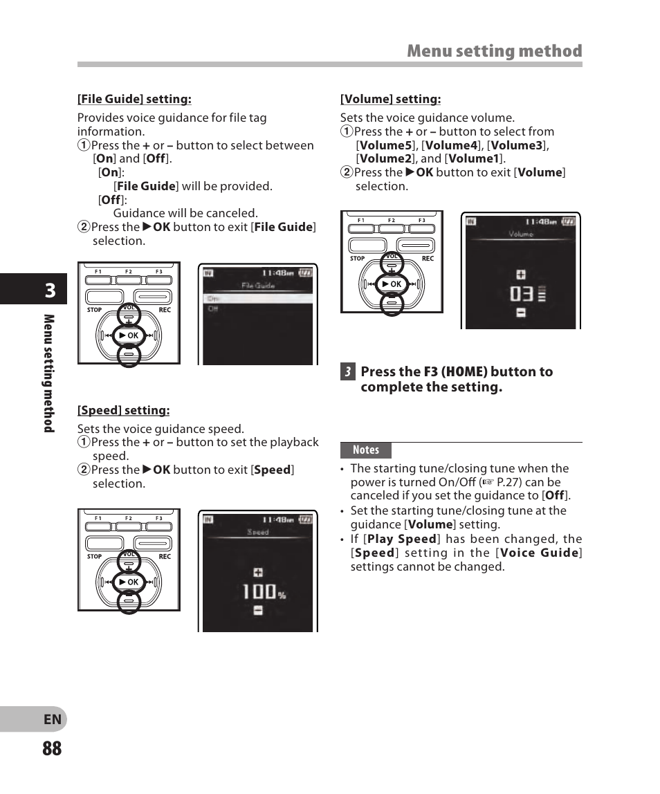 Menu setting method | Olympus DM-2 User Manual | Page 88 / 185