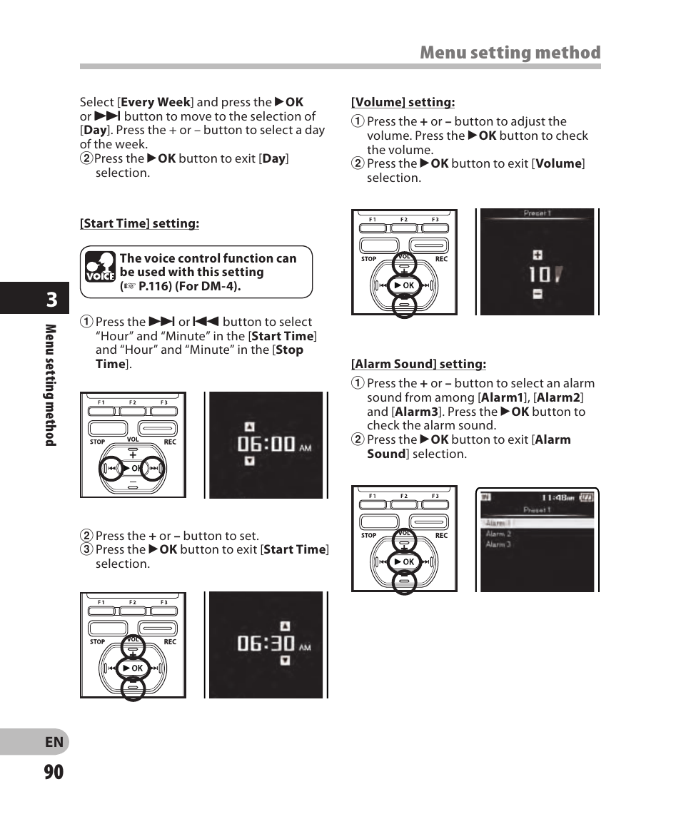 Menu setting method | Olympus DM-2 User Manual | Page 90 / 185