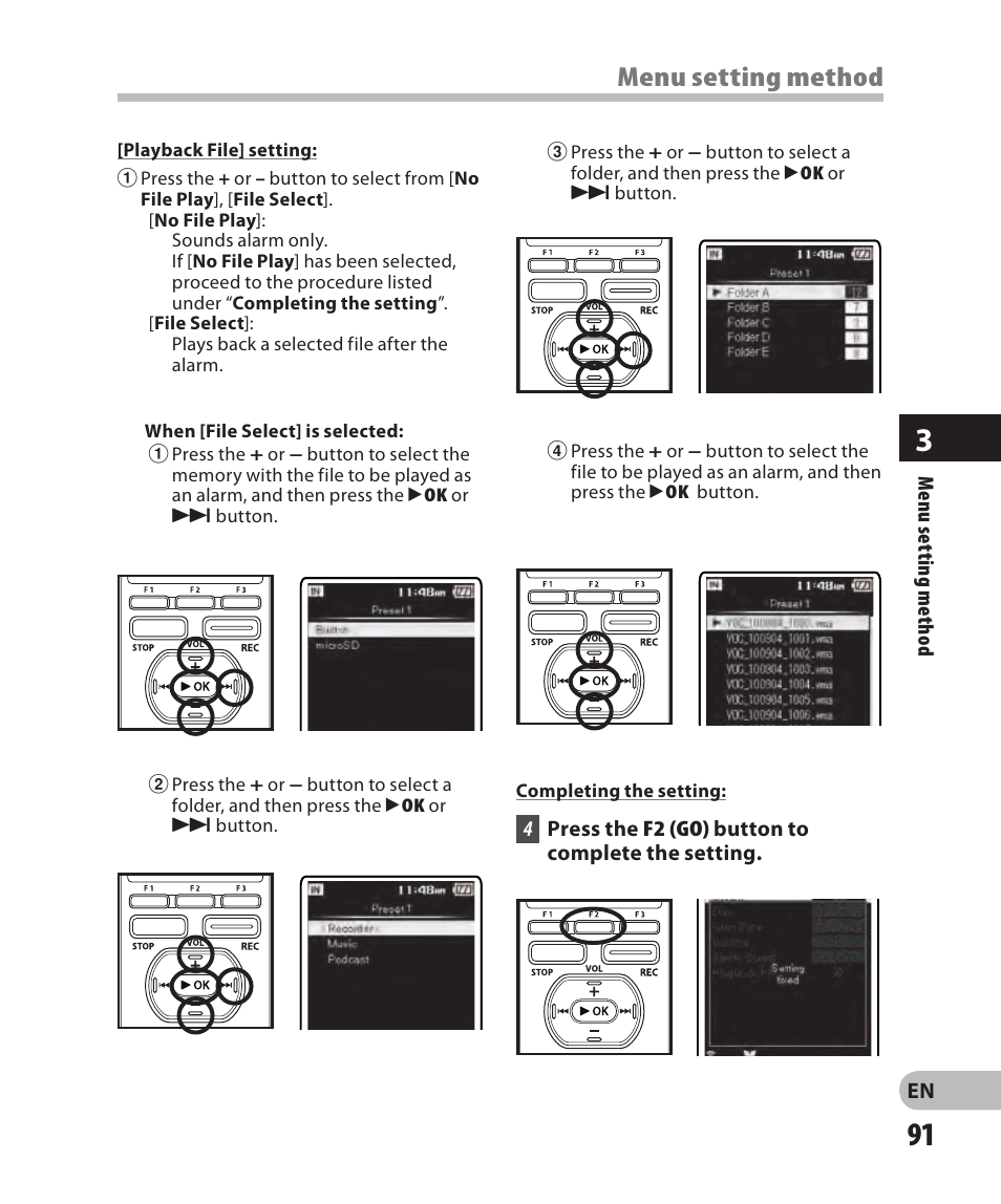 Menu setting method | Olympus DM-2 User Manual | Page 91 / 185