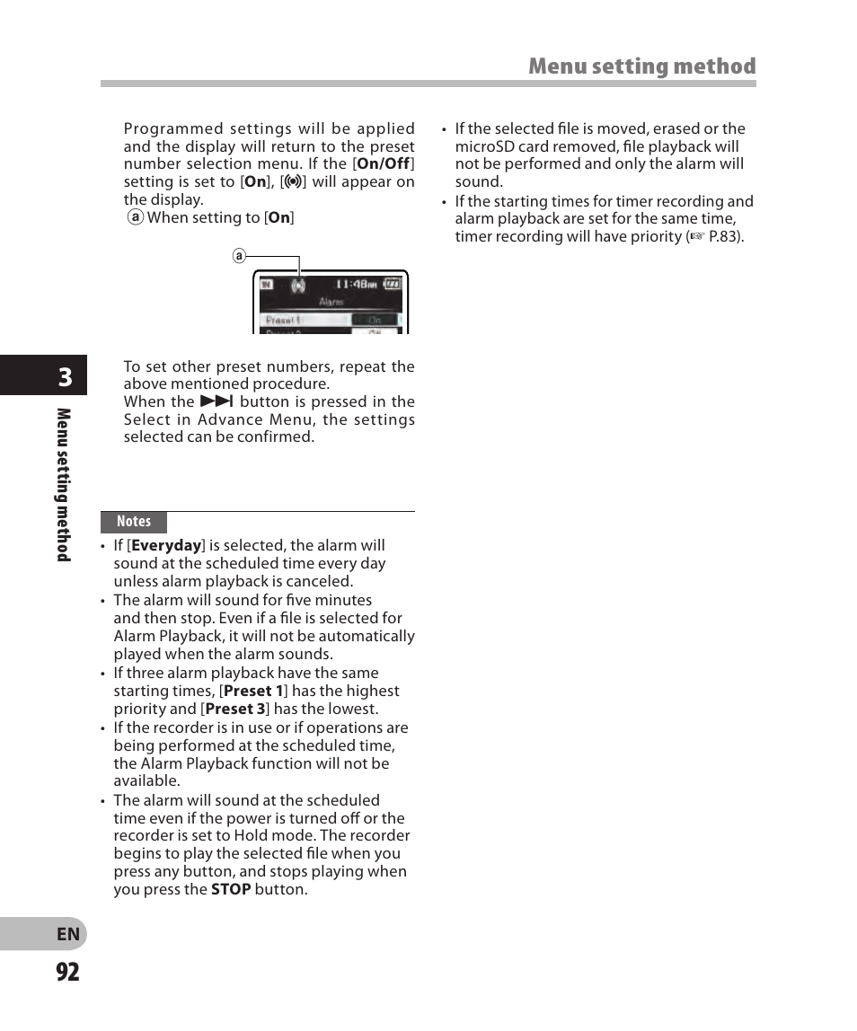 Menu setting method | Olympus DM-2 User Manual | Page 92 / 185