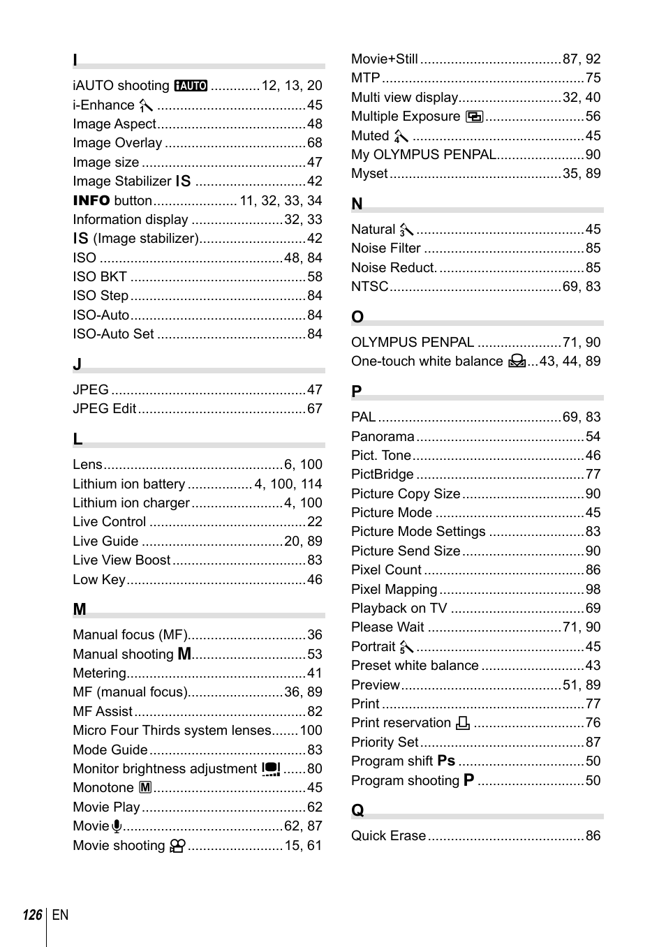 Olympus E-PM1 User Manual | Page 126 / 129