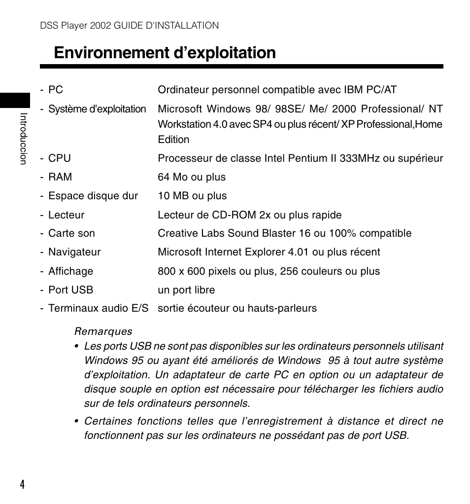Environnement d’exploitation | Olympus DM-10 User Manual | Page 18 / 72