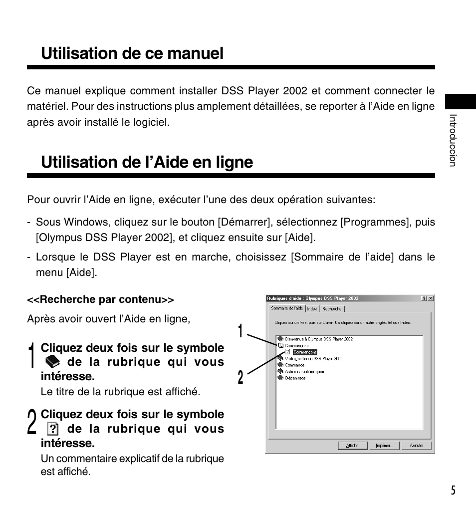 Utilisation de ce manuel, Utilisation de l’aide en ligne | Olympus DM-10 User Manual | Page 19 / 72