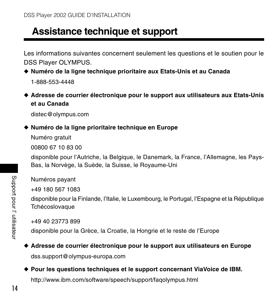 Assistance technique et support | Olympus DM-10 User Manual | Page 28 / 72