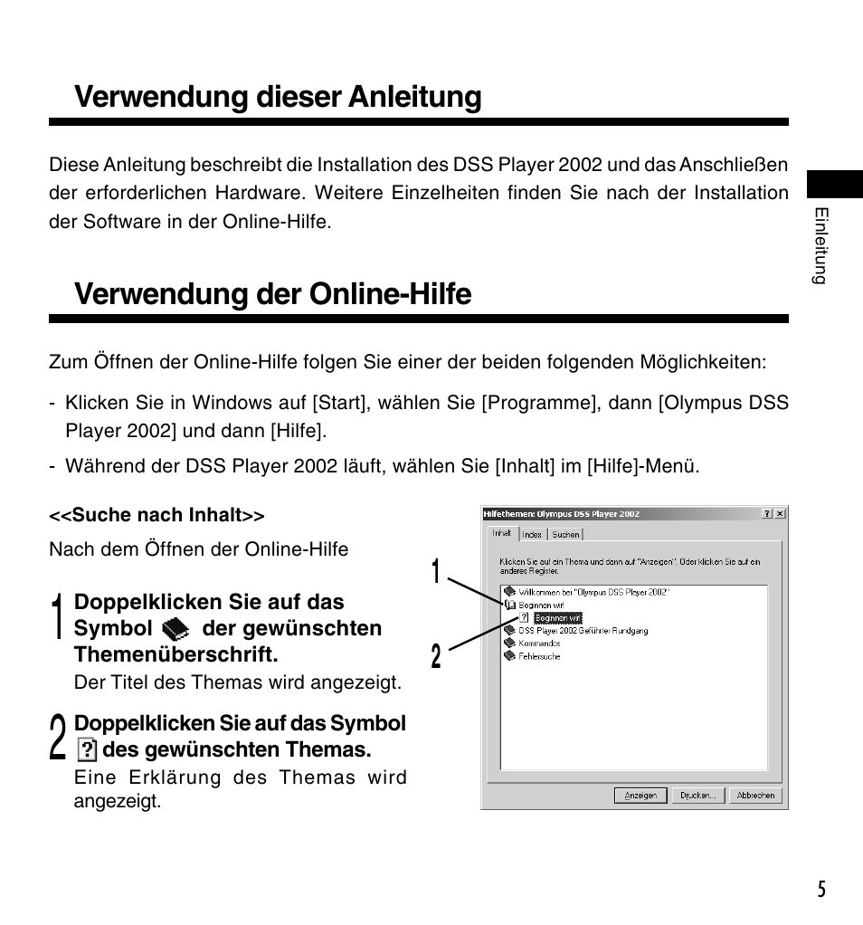 Verwendung dieser anleitung, Verwendung der online-hilfe | Olympus DM-10 User Manual | Page 33 / 72