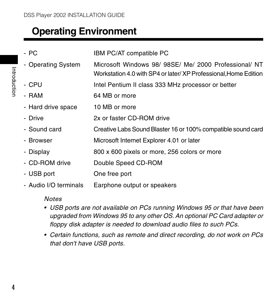 Operating environment | Olympus DM-10 User Manual | Page 4 / 72