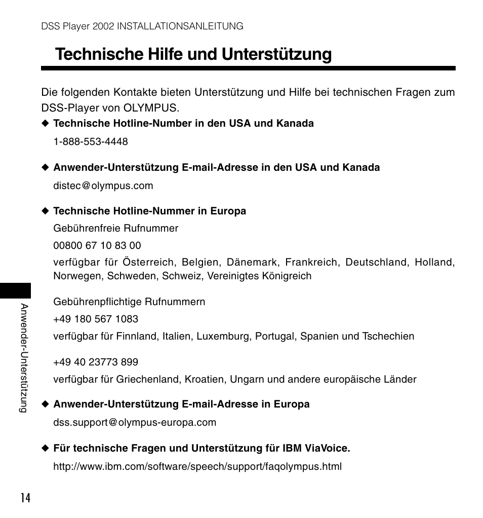 Technische hilfe und unterstützung | Olympus DM-10 User Manual | Page 42 / 72