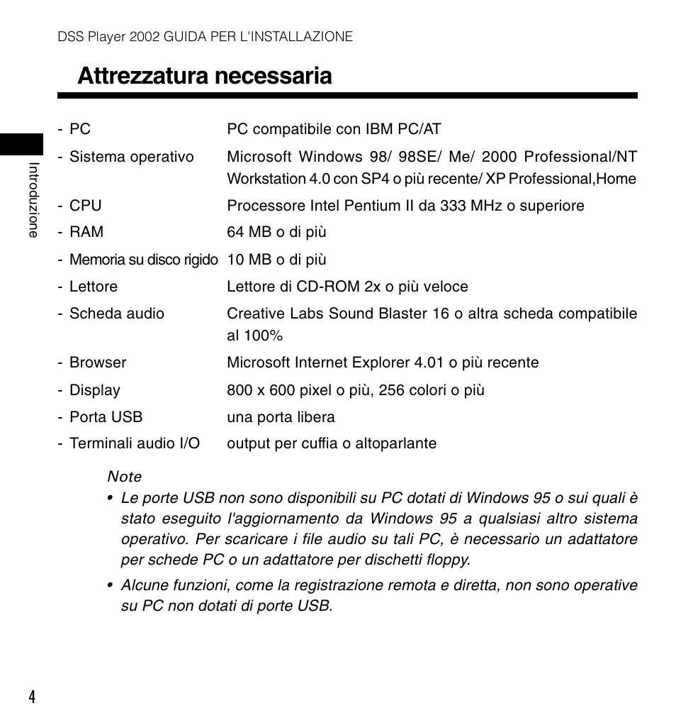 Attrezzatura necessaria | Olympus DM-10 User Manual | Page 46 / 72