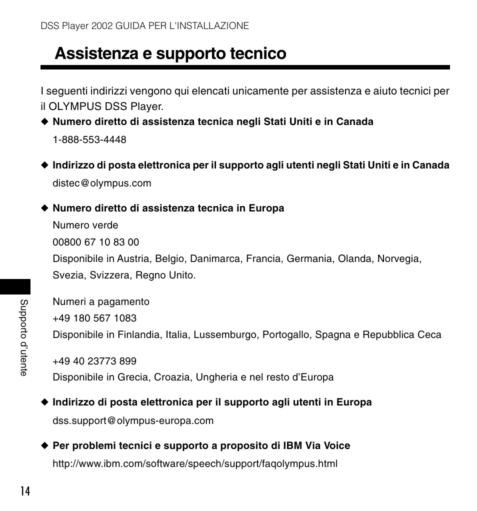 Assistenza e supporto tecnico | Olympus DM-10 User Manual | Page 56 / 72