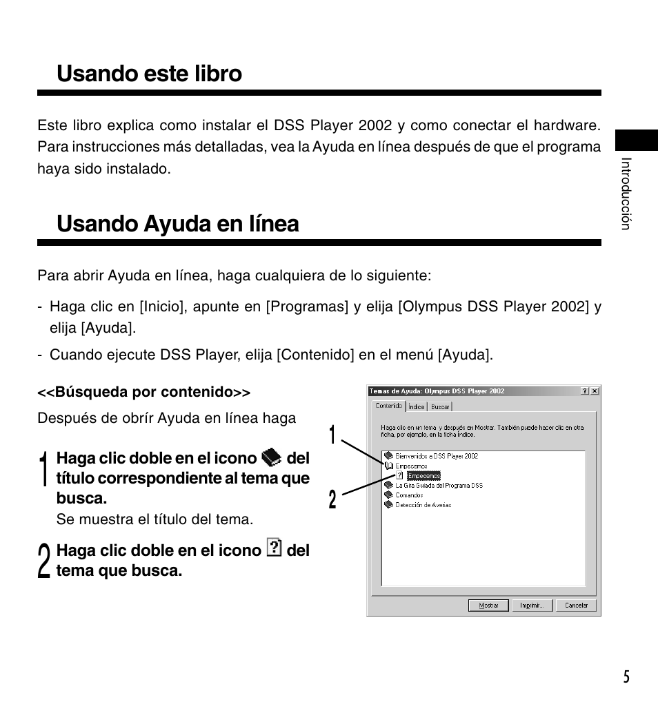 Usando este libro, Usando ayuda en línea | Olympus DM-10 User Manual | Page 61 / 72