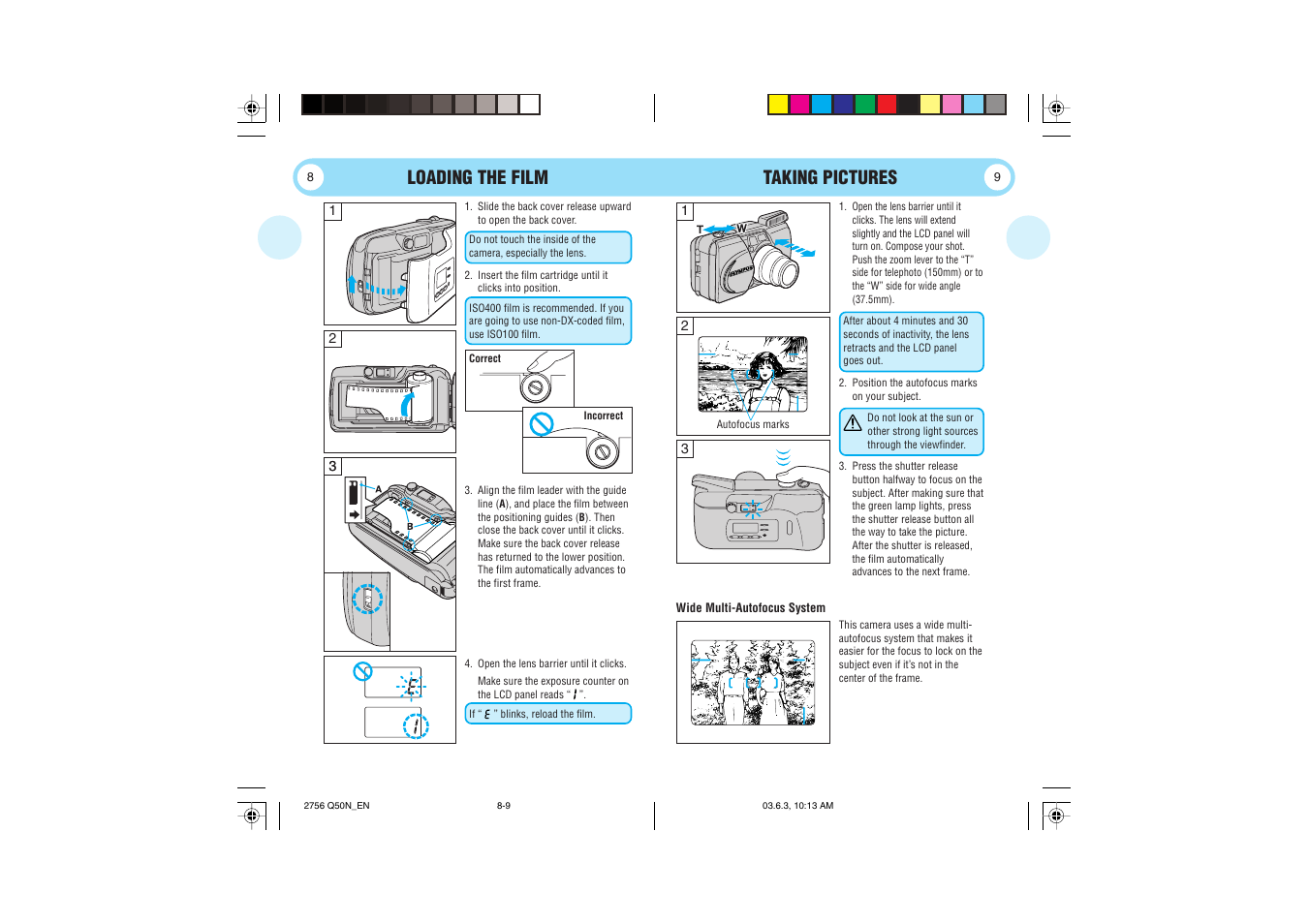 Loading the film, Taking pictures | Olympus Stylus 150 User Manual | Page 5 / 13