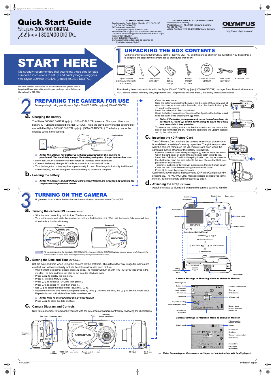 Olympus Stylus 300 Digital User Manual | 2 pages