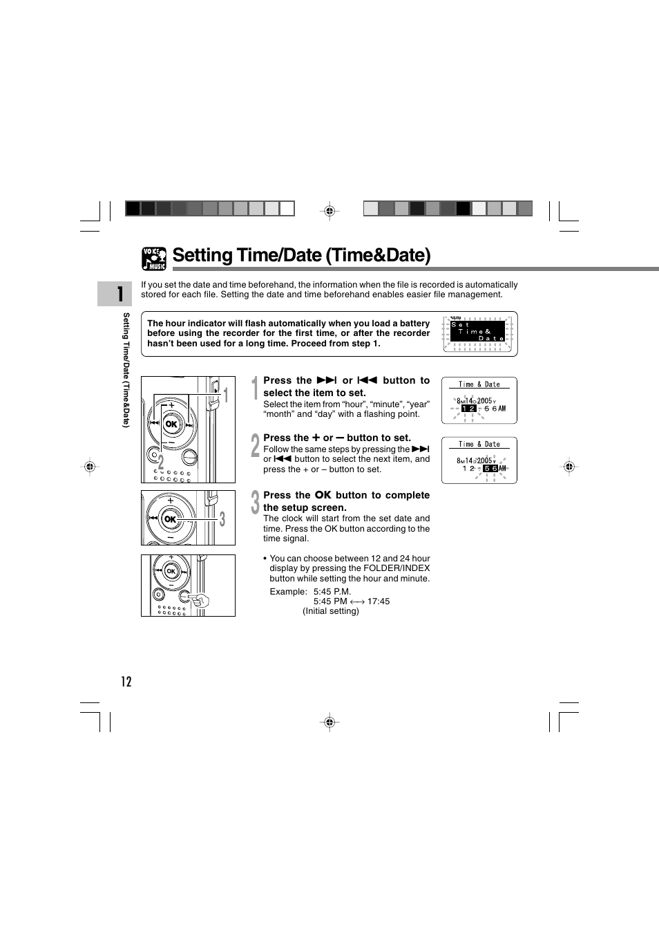 Setting time/date (time&date) | Olympus WS-320M User Manual | Page 12 / 87