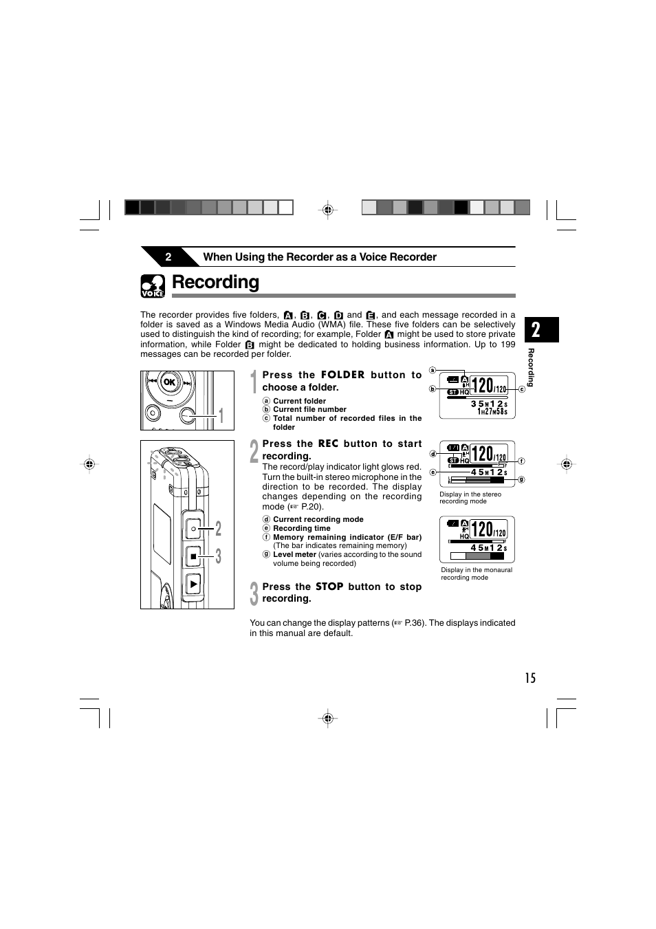Recording | Olympus WS-320M User Manual | Page 15 / 87