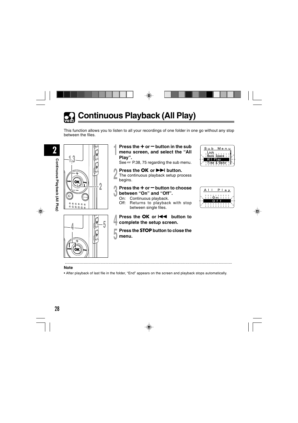 Continuous playback (all play) | Olympus WS-320M User Manual | Page 28 / 87