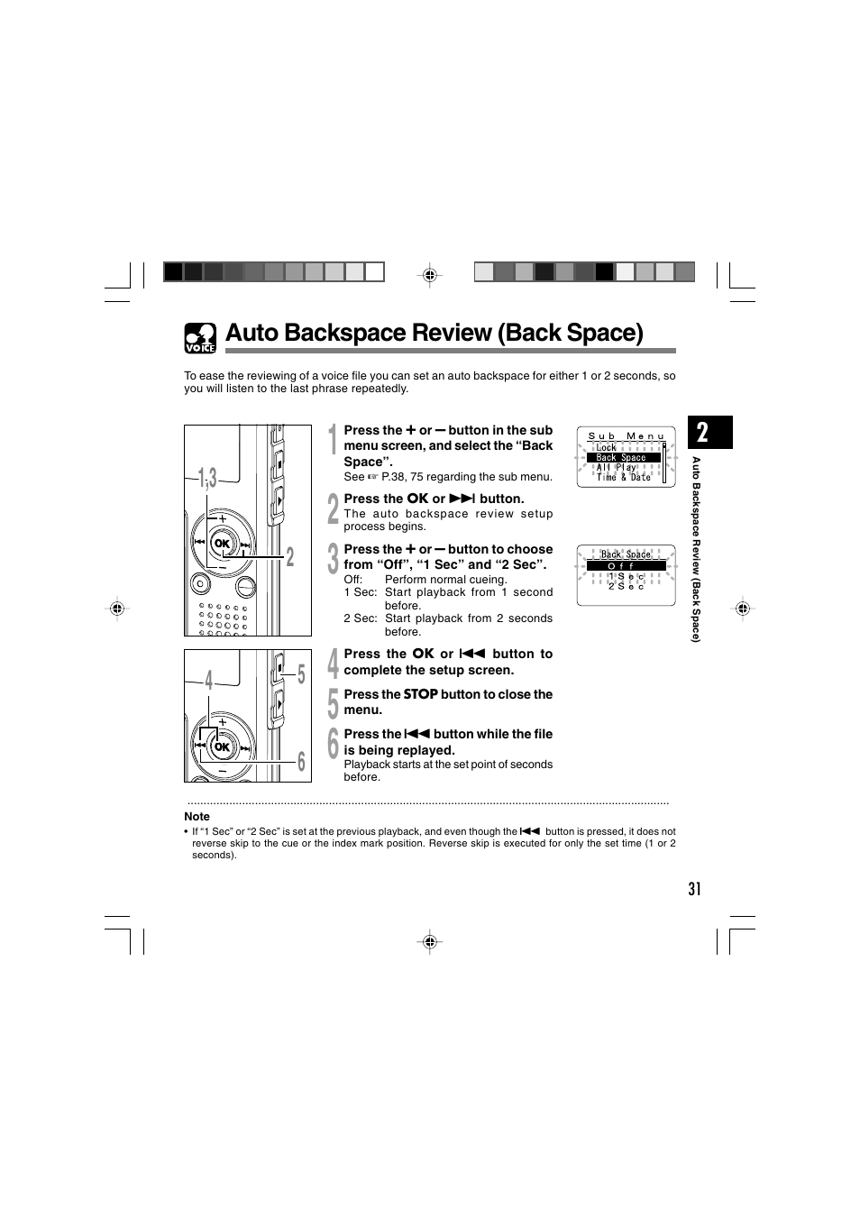 Auto backspace review (back space) | Olympus WS-320M User Manual | Page 31 / 87