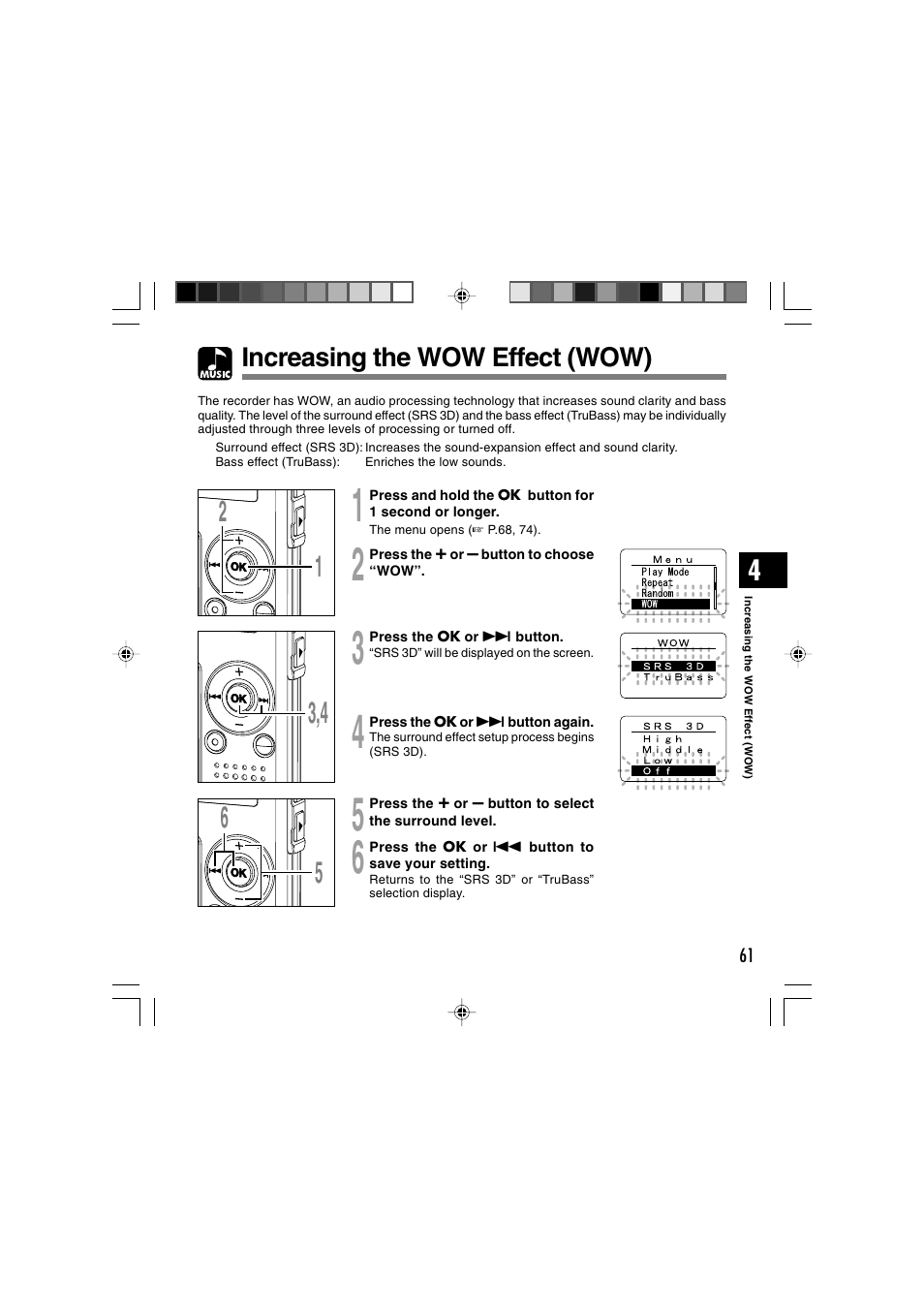 Increasing the wow effect (wow) | Olympus WS-320M User Manual | Page 61 / 87