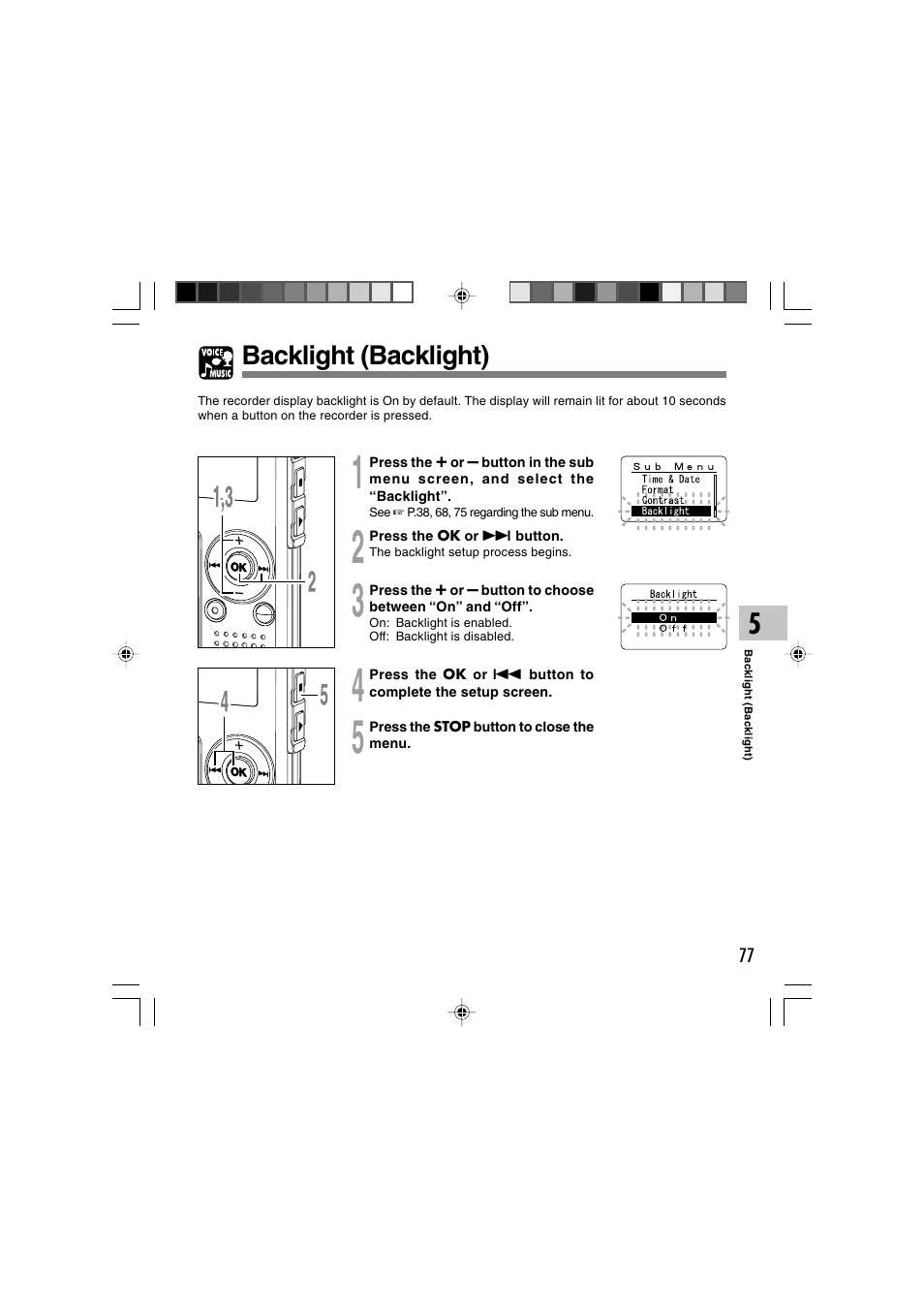 Backlight (backlight) | Olympus WS-320M User Manual | Page 77 / 87