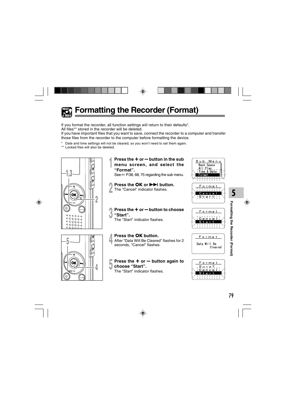 Formatting the recorder (format) | Olympus WS-320M User Manual | Page 79 / 87