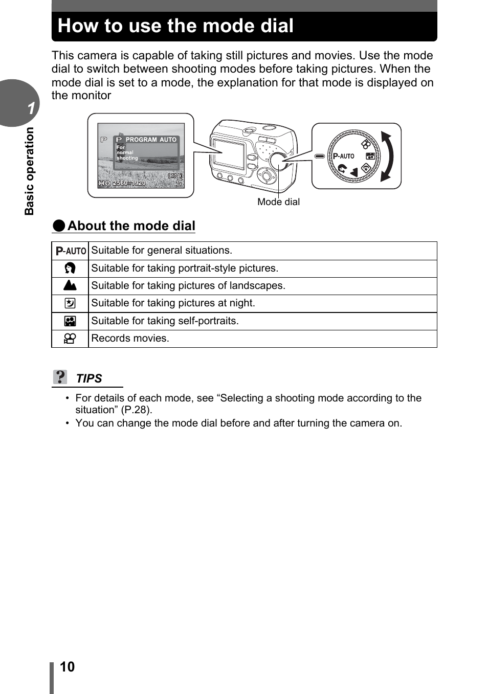 How to use the mode dial, About the mode dial | Olympus FE-110 User Manual | Page 10 / 110