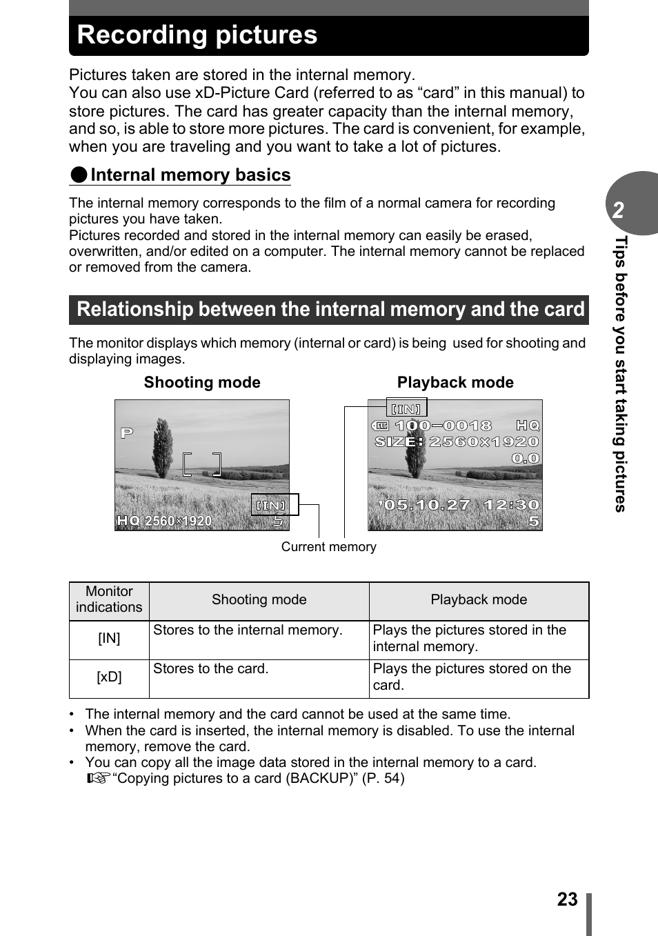 Recording pictures | Olympus FE-110 User Manual | Page 23 / 110