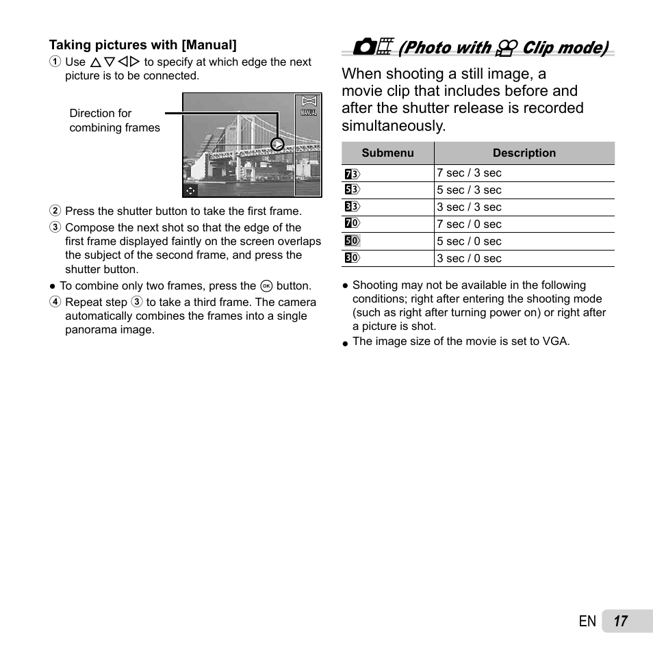 Photo with a clip mode), 17 en | Olympus SZ-16 iHS User Manual | Page 17 / 86