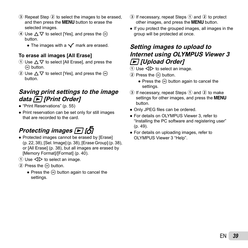 Protecting images, Protecting images q q [ [ r r, 39 en | Olympus SZ-16 iHS User Manual | Page 39 / 86