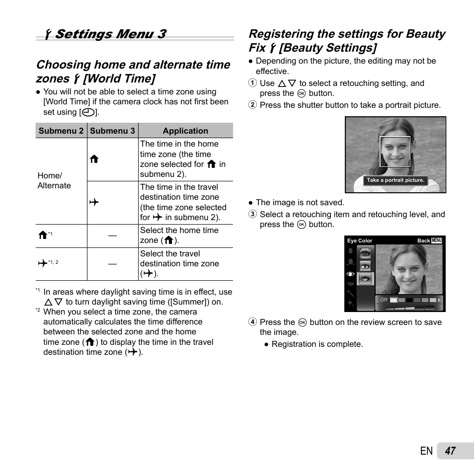 Dsettings menu 3, 47 en | Olympus SZ-16 iHS User Manual | Page 47 / 86