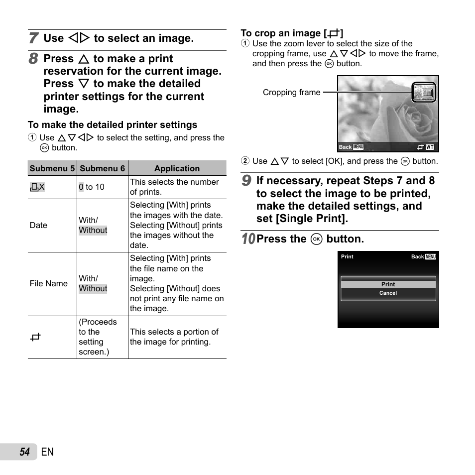 54 en, Use hi to select an image, Press the a button | Olympus SZ-16 iHS User Manual | Page 54 / 86