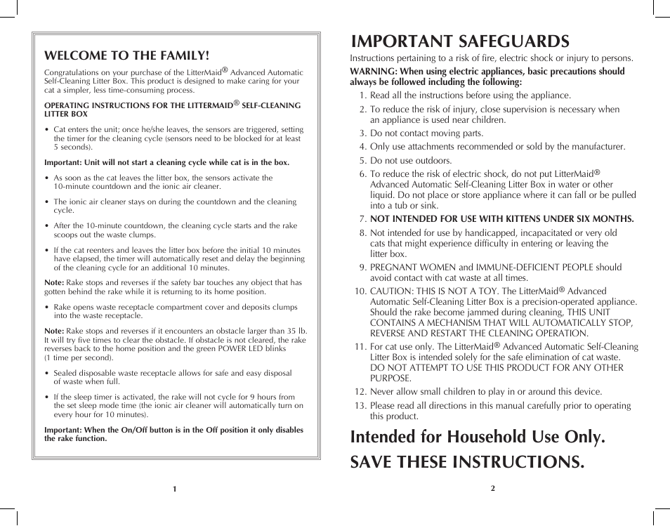 Welcome to the family | Applica LitterMaid LME9000MB User Manual | Page 2 / 11