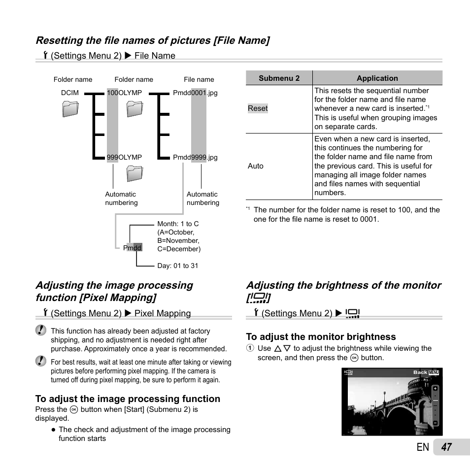 47 en, Resetting the fi le names of pictures [file name | Olympus Tough TG-1 iHS User Manual | Page 47 / 89