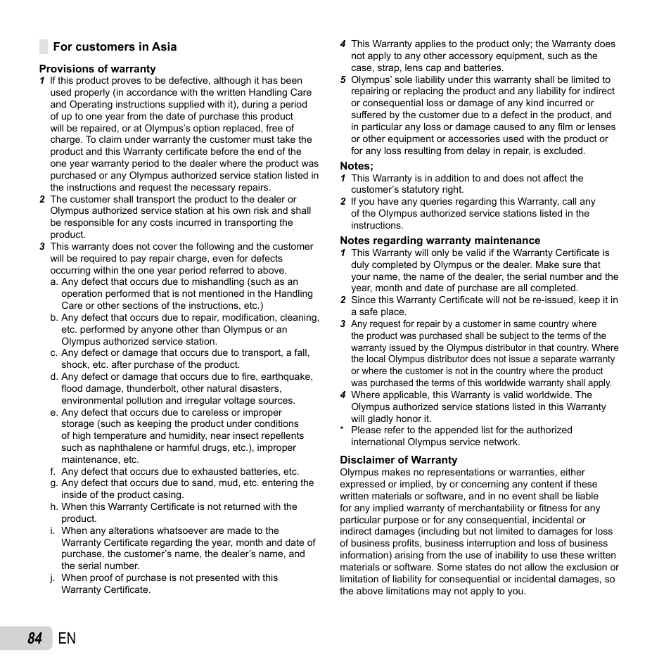 84 en | Olympus Tough TG-1 iHS User Manual | Page 84 / 89