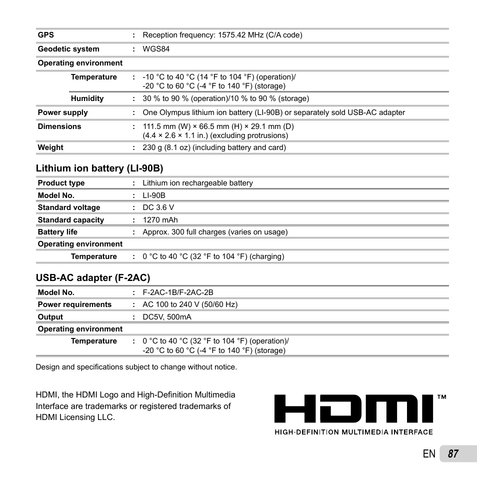 87 en | Olympus Tough TG-1 iHS User Manual | Page 87 / 89