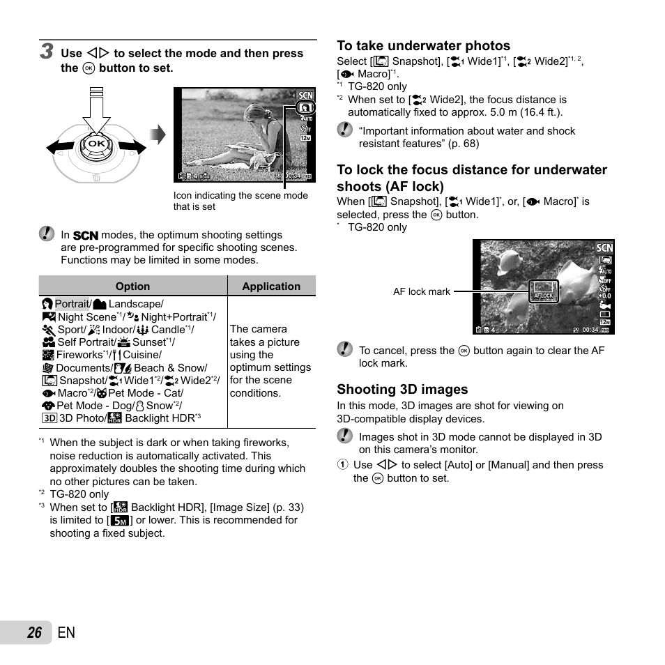 26 en, Shooting 3d images | Olympus Tough TG-620 iHS User Manual | Page 26 / 83