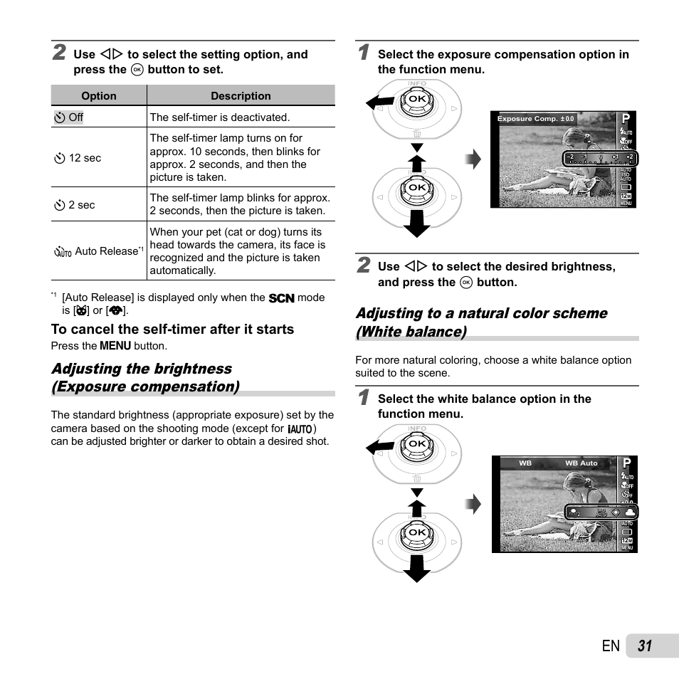 31 en, Adjusting the brightness (exposure compensation) | Olympus Tough TG-620 iHS User Manual | Page 31 / 83