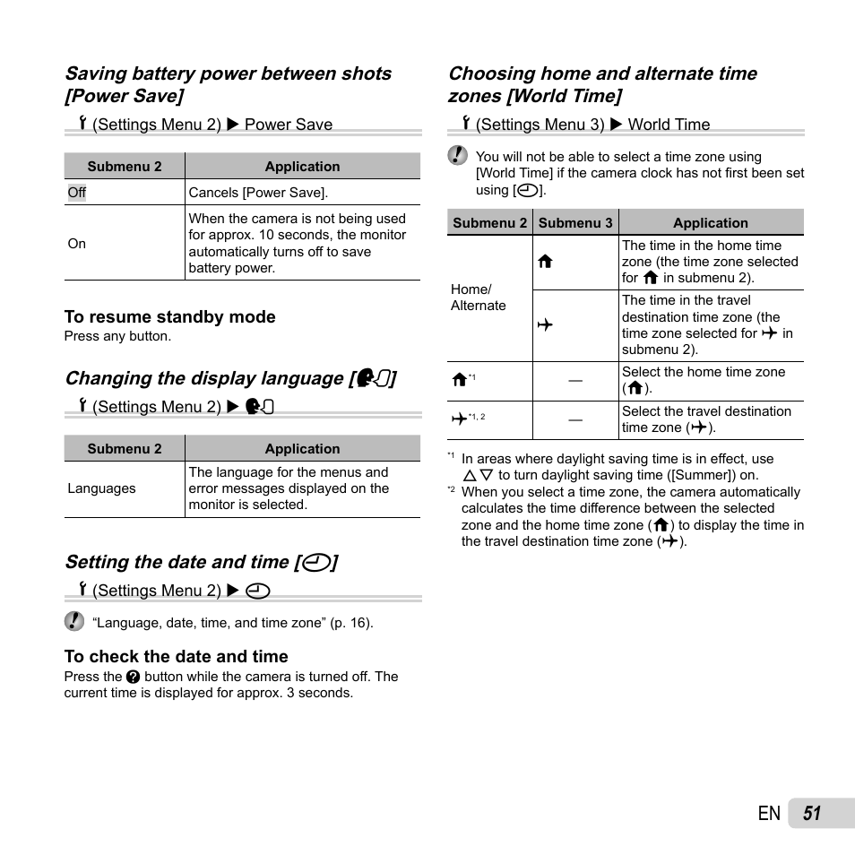 51 en, Setting the date and time, Setting the date and time [ x x | Olympus Tough TG-620 iHS User Manual | Page 51 / 83