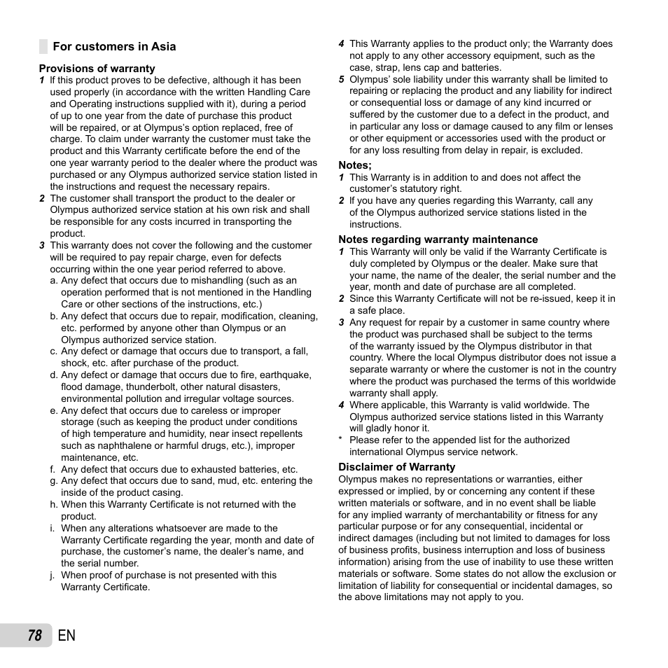 78 en | Olympus Tough TG-620 iHS User Manual | Page 78 / 83