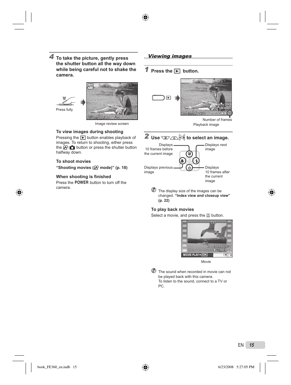 Viewing images, 15 en | Olympus FE-360 User Manual | Page 15 / 62