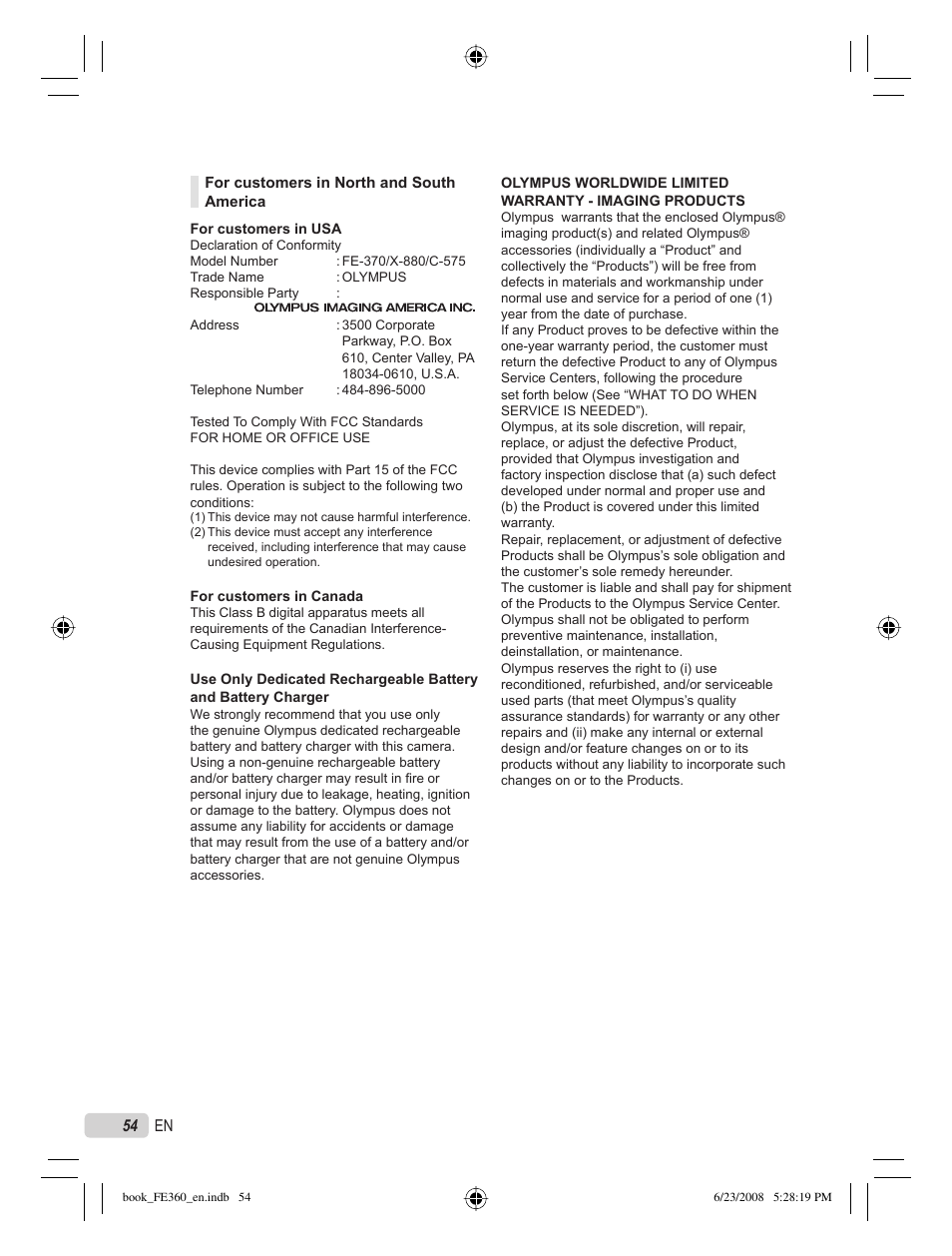 Olympus FE-360 User Manual | Page 54 / 62