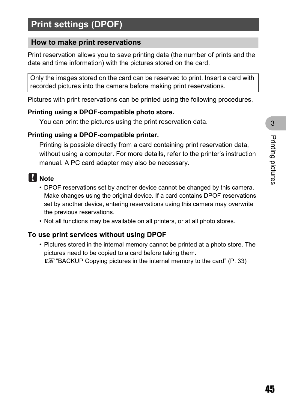 Print settings (dpof), How to make print reservations, Print settings (dpof)” (p. 45) | Olympus STYLUS 700 User Manual | Page 45 / 86