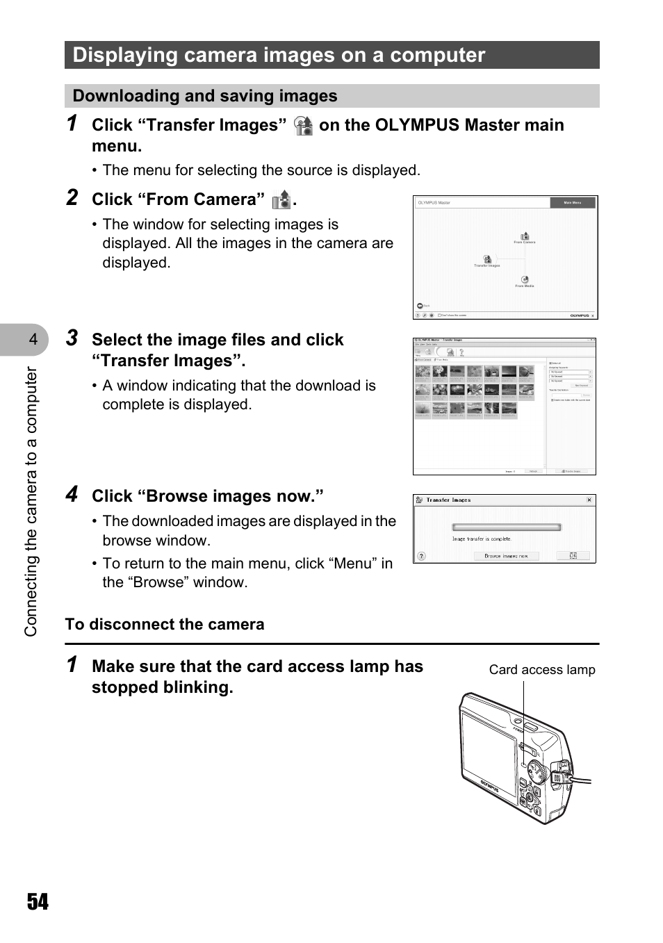 Displaying camera images on a computer, Downloading and saving images, Gp. 54 | Olympus STYLUS 700 User Manual | Page 54 / 86