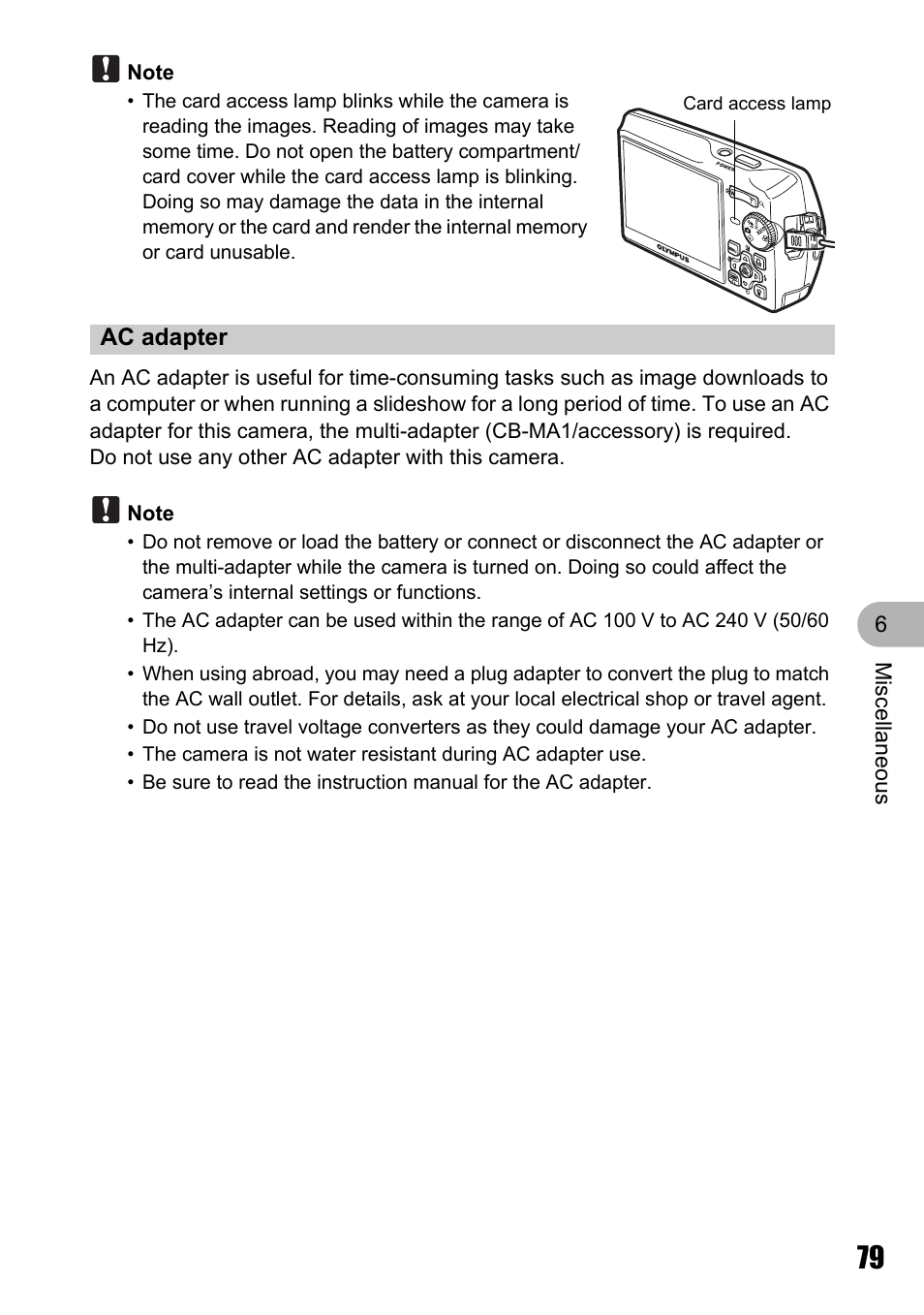Ac adapter | Olympus STYLUS 700 User Manual | Page 79 / 86