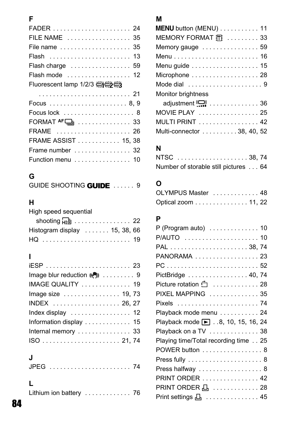 Olympus STYLUS 700 User Manual | Page 84 / 86