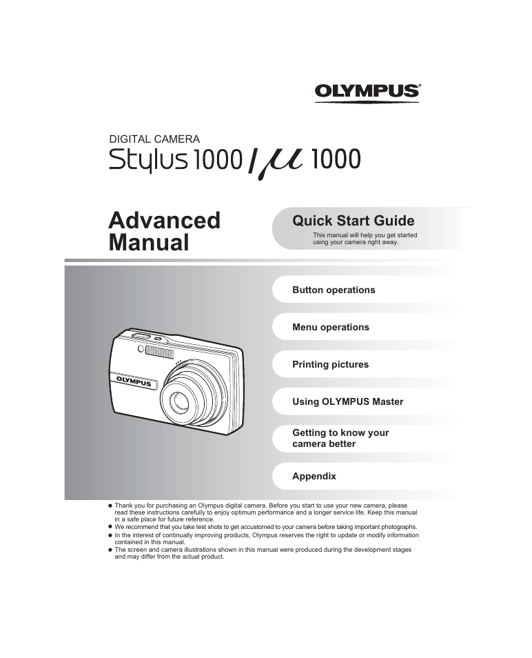 Olympus Stylus 1000 User Manual | 80 pages